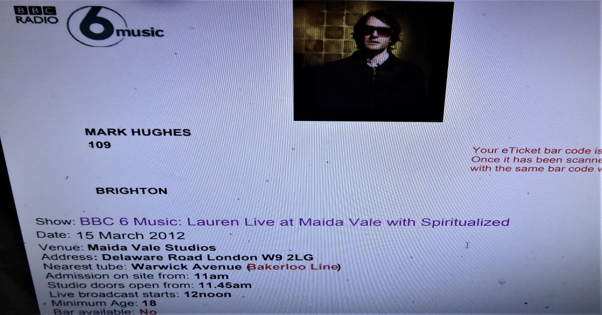 Ticket for BBC 6 Music 2012 Spiritualized concert